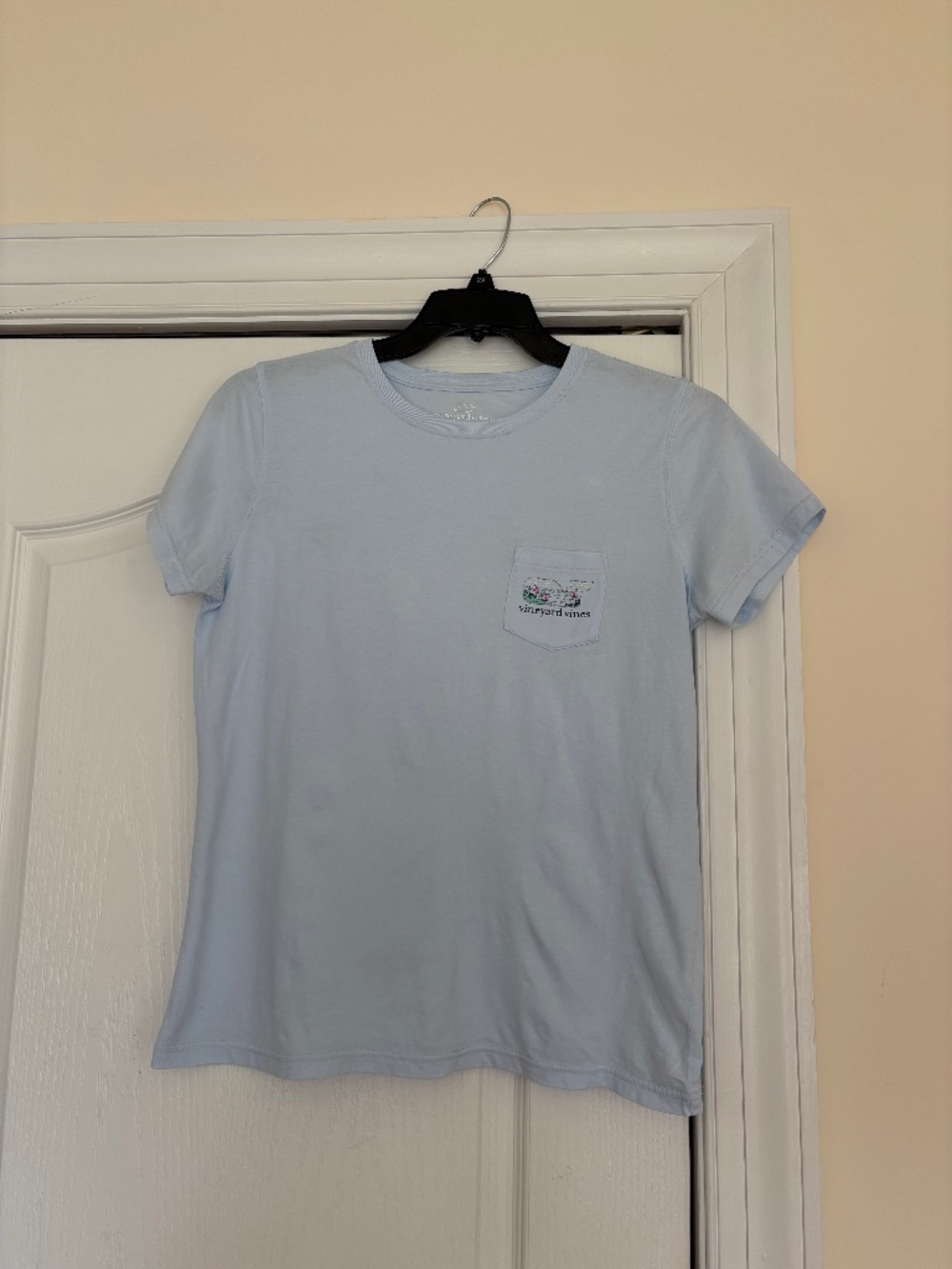 Vineyard Vines Light Blue Floral Whale Pocket Graphic Tee T-Shirt Size M